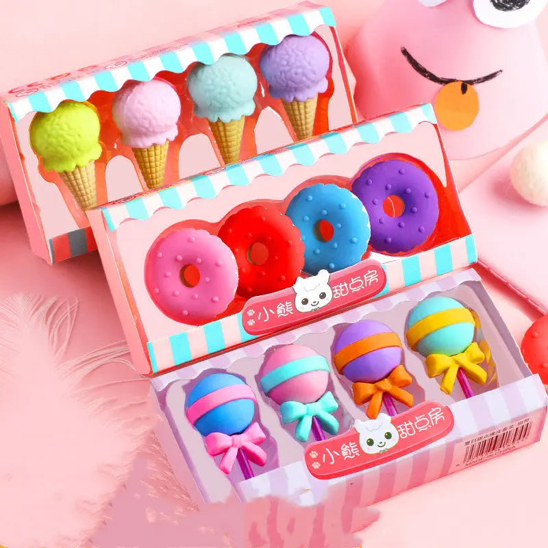 Cartoon Dessert Eraser Set – 12PCS Cute School Supplies for Kids CJ