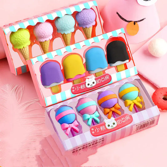 Cartoon Dessert Eraser Set – 12PCS Cute School Supplies for Kids CJ
