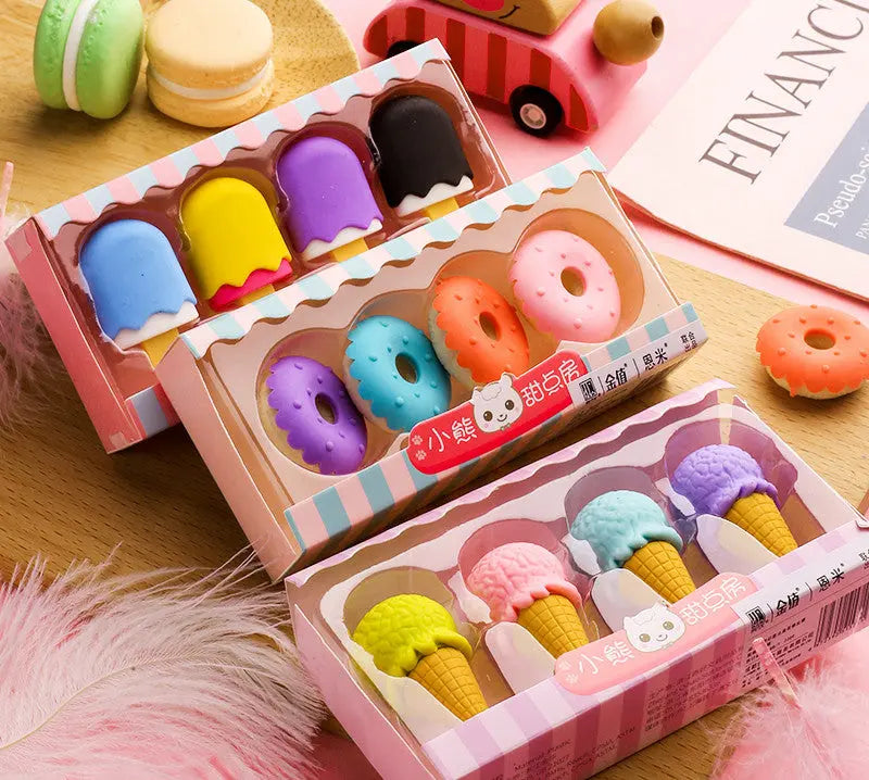 Cartoon Dessert Eraser Set – 12PCS Cute School Supplies for Kids CJ