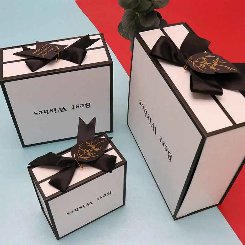 Luxury Book Style Gift Box with Lid – Premium Cardboard Gift Packaging Set with Bag & Raffia Options