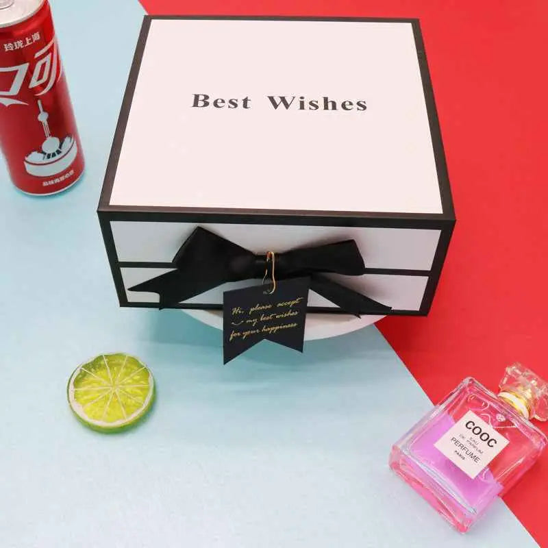 Luxury Book Style Gift Box with Lid – Premium Cardboard Gift Packaging Set with Bag & Raffia Options
