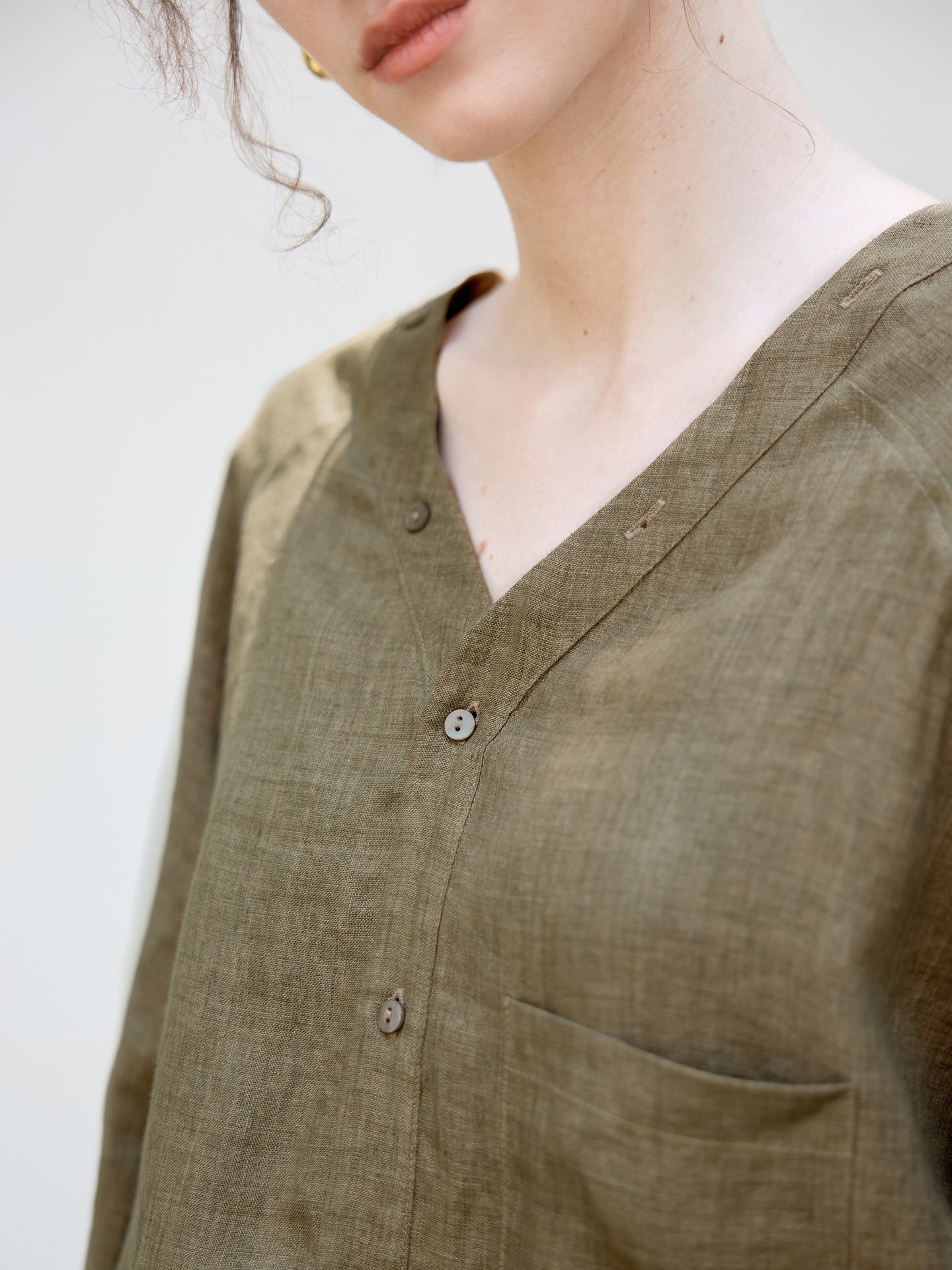 Women's Linen V-Neck Raglan Sleeve Shirt | Artistic Vintage Linen Blouse Women - EverCharm Gifts