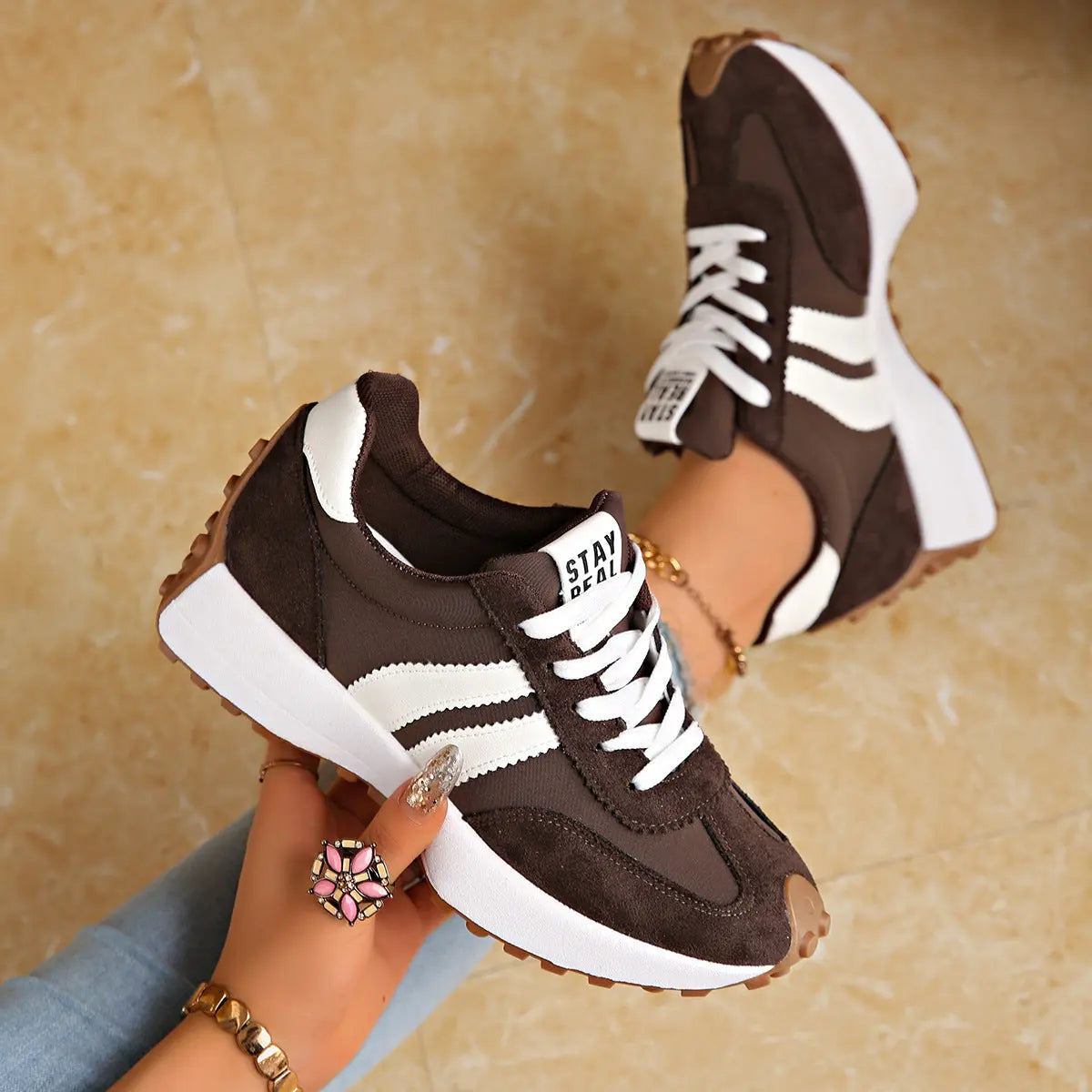 Casual Platform Sneakers Breathable Lace-Up Shoes with Thick Sole for Men TED