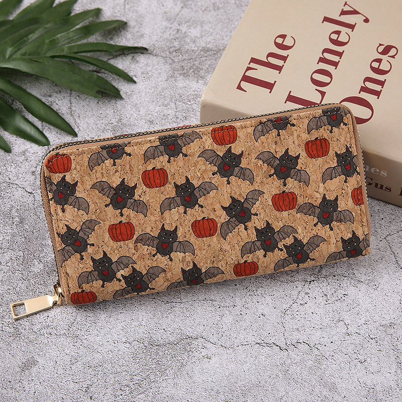 Halloween Pumpkin Wallet - Gothic Bat Print Fold Wallet with Chain Strap | Cute Spooky PU Coin Purse TED