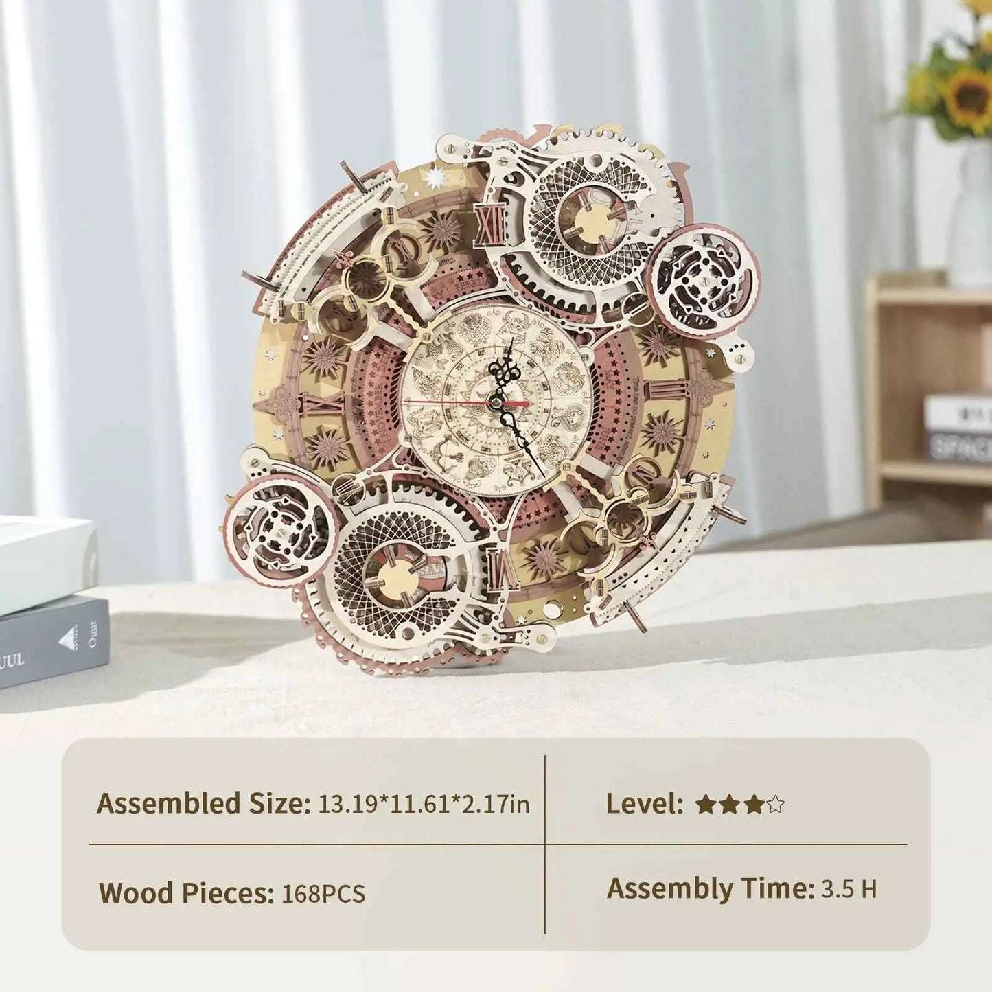 ROKR Zodiac Wall Clock 3D Wooden Puzzle – DIY Mechanical Model Kit (168 Pieces)