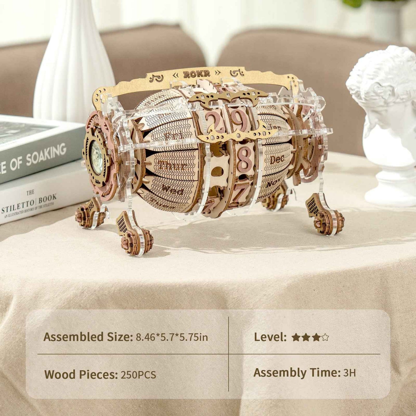 ROKR Zodiac Wall Clock 3D Wooden Puzzle – DIY Mechanical Model Kit (168 Pieces)