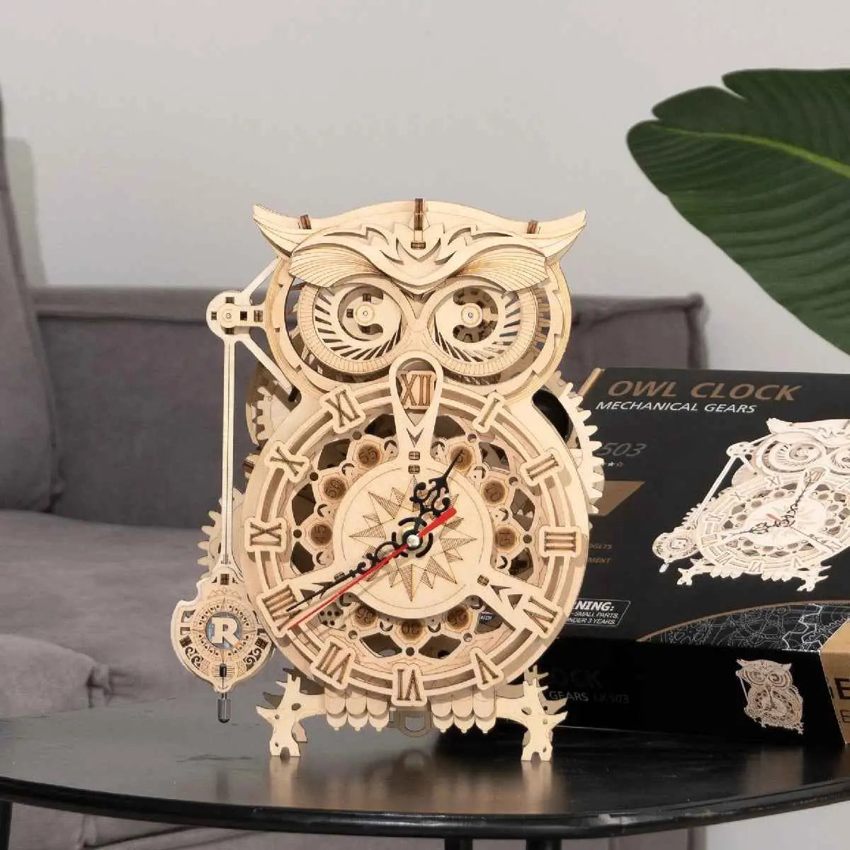 ROKR Owl Wooden Clock 3D Puzzle – DIY Building Kit with Quartz Movement (LK503)