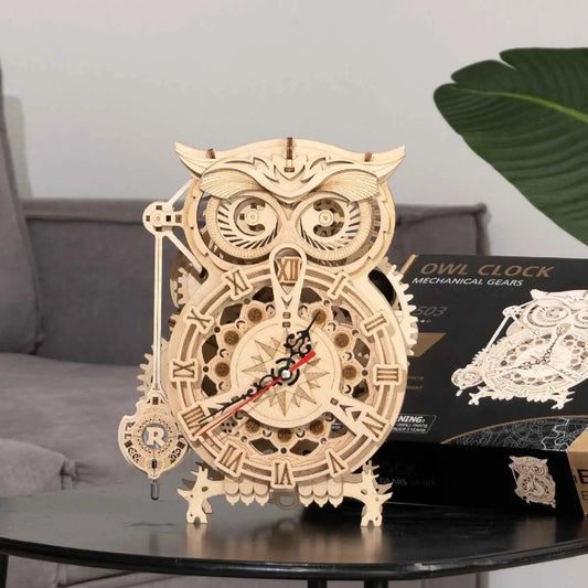 ROKR Owl Wooden Clock 3D Puzzle – DIY Building Kit with Quartz Movement (LK503)