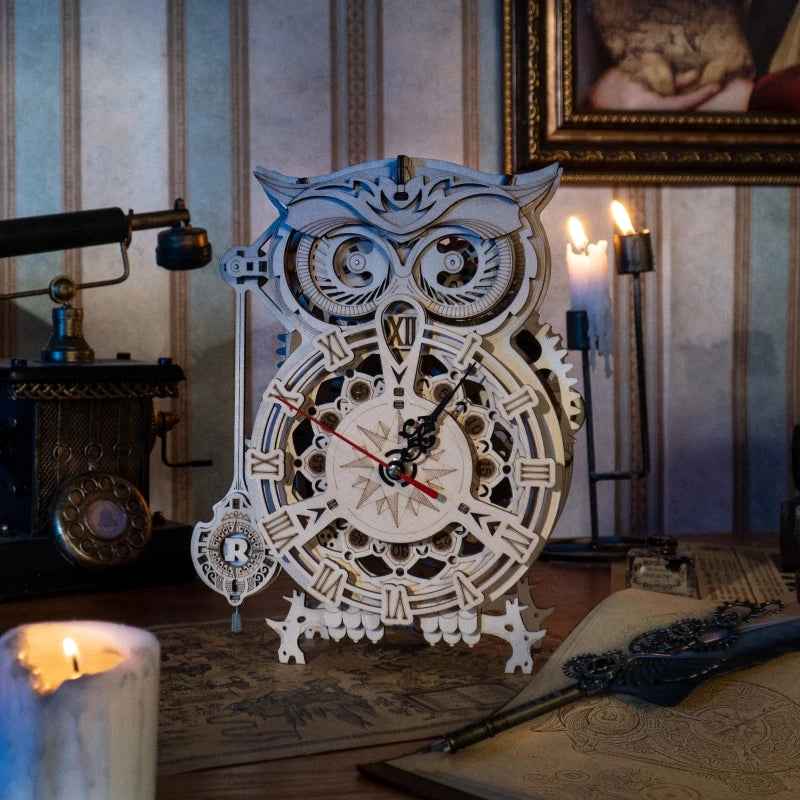 ROKR Owl Wooden Clock 3D Puzzle – DIY Building Kit with Quartz Movement (LK503)