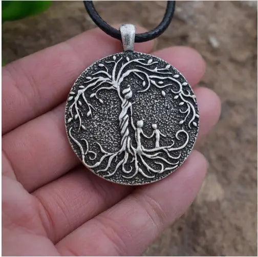 Viking Tree of Life Necklace – Mother & Two Children Pendant | Norse Family Jewelry Mother’s Day Gift CJ