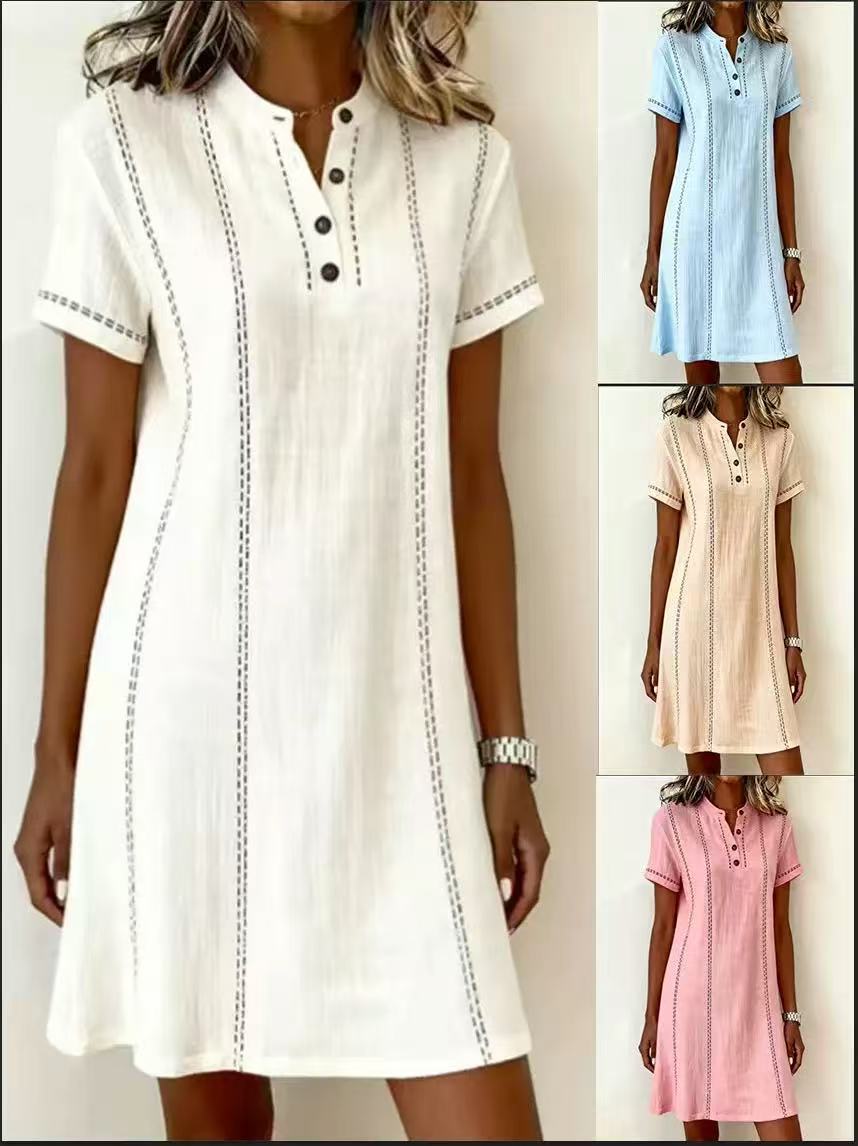 Women’s Button Up Polo Collar Midi Dress – Elegant Loose Fit Commute Dress