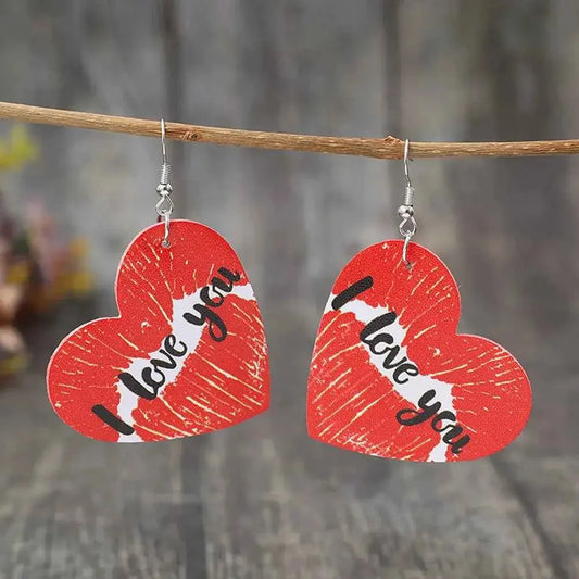 “I Love You” Heart Leather Earrings – Lightweight Romantic Statement Jewelry