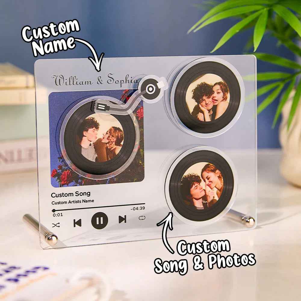 Personalized NFC Music Plaque – Rotatable Vinyl Record Photo Frame “Tap to Play” Love Gift