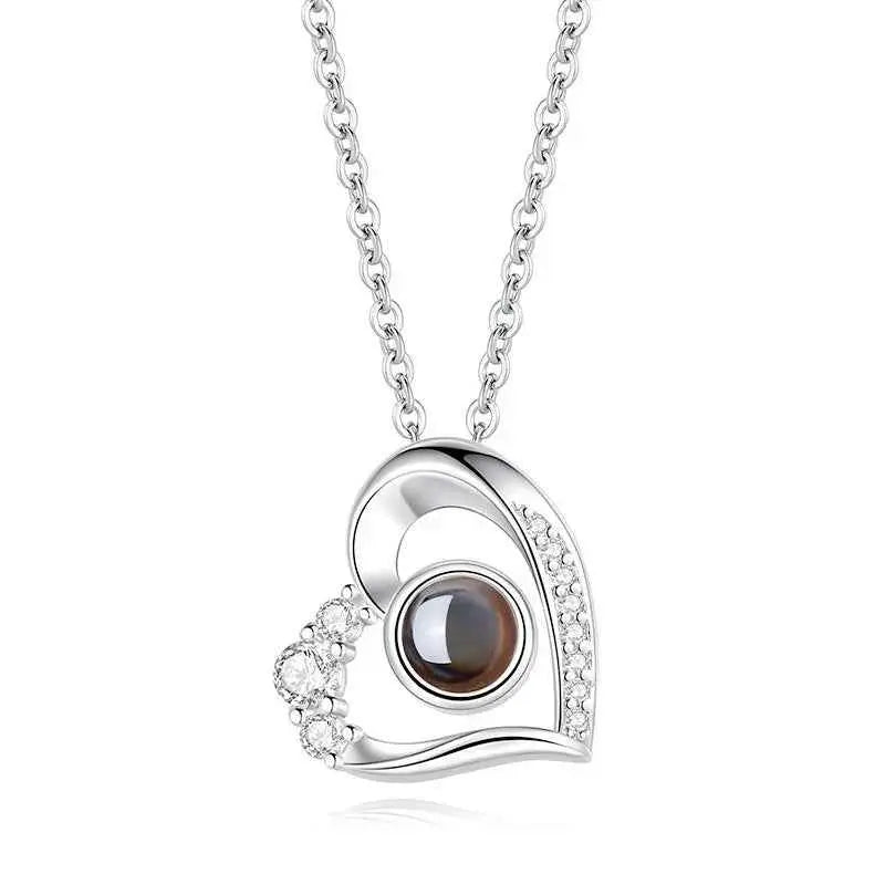 925 Silver Photo Projection Necklace – “I Love You” in 100 Languages Personalized Pendant for Her