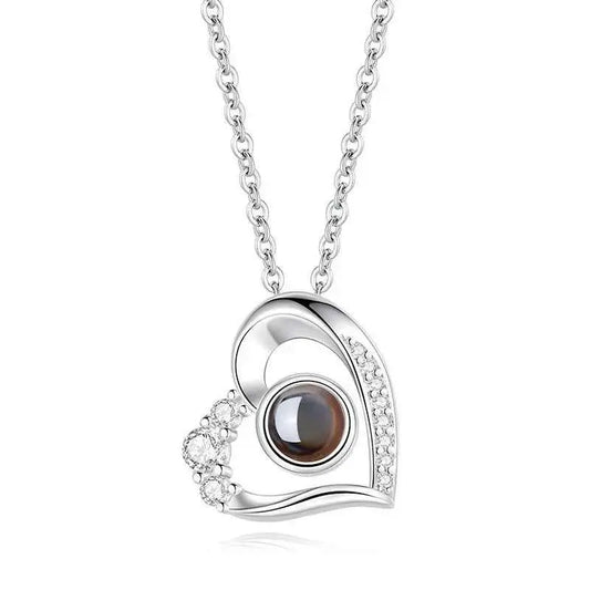 925 Silver Photo Projection Necklace – “I Love You” in 100 Languages Personalized Pendant for Her