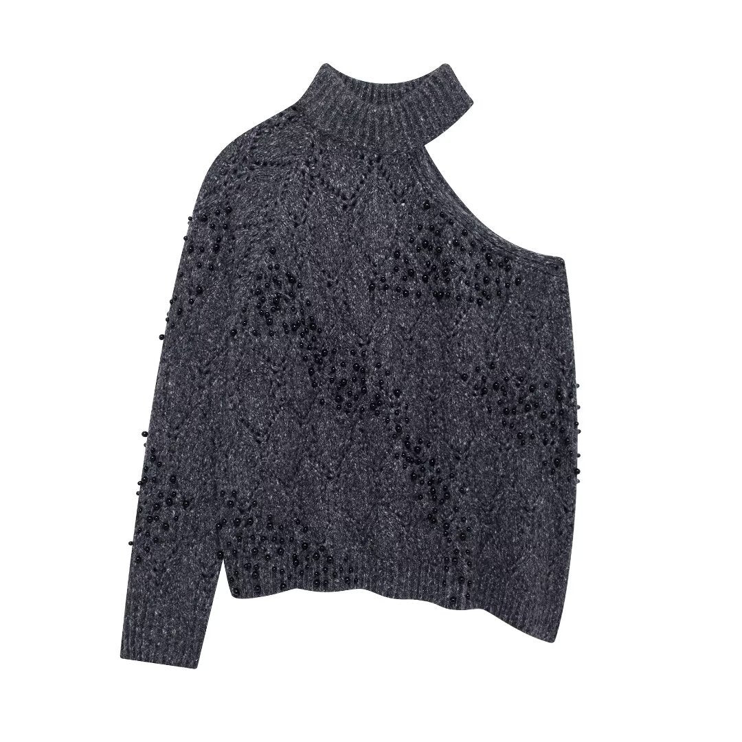 Women’s Off-Shoulder Half Turtleneck Sweater – Casual Relaxed Fit Long Sleeve Top