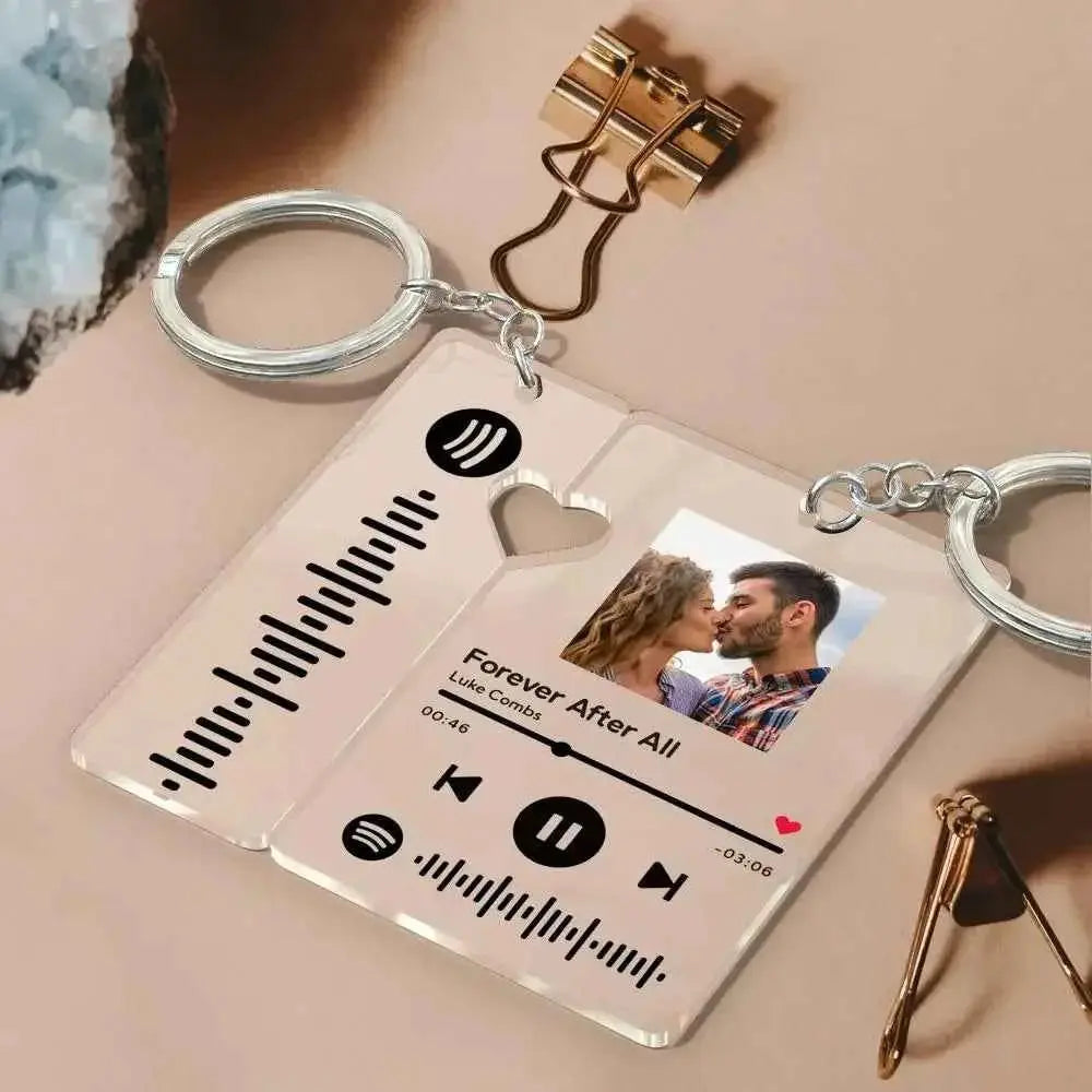 Custom Spotify Code Keychain with Photo – Personalized Music Memory Gift for Couples & Him