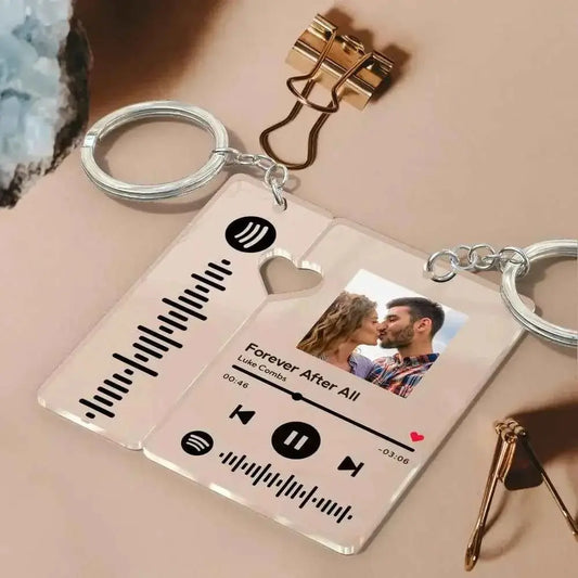 Custom Spotify Code Keychain with Photo – Personalized Music Memory Gift for Couples & Him