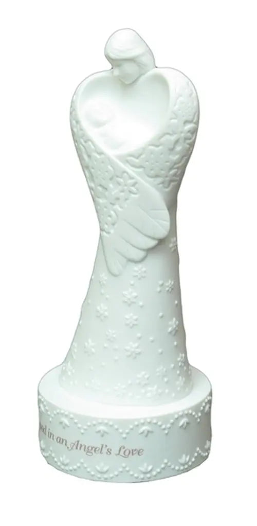 Roman Angel with Baby Musical Figurine – “Wrapped in an Angel’s Love” Porcelain Music Box (9.5") IWGAC