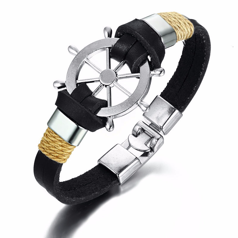 Men’s Nautical Rope Bracelet – Ship Wheel Anchor Style (Father’s Day Gift)