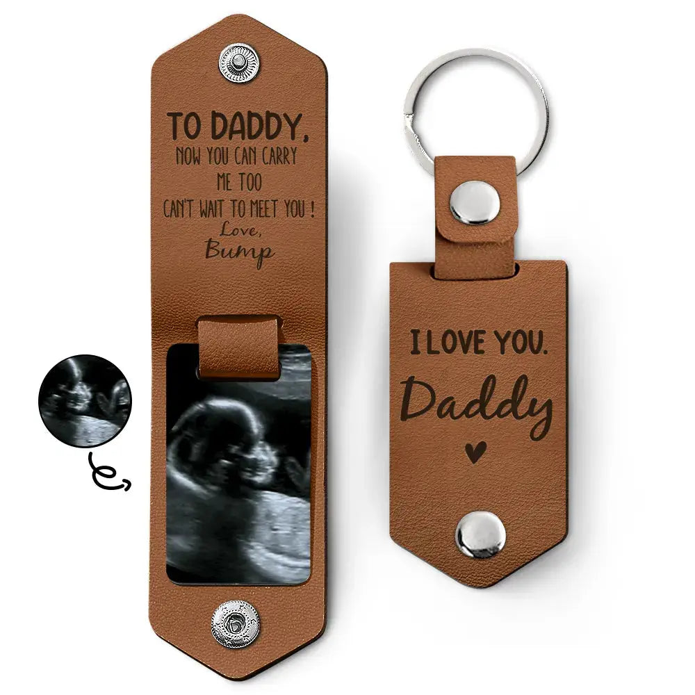 Personalized Leather Photo Keychain for Dad – “Now You Can Carry Me Too” Father’s Day Gift EPR