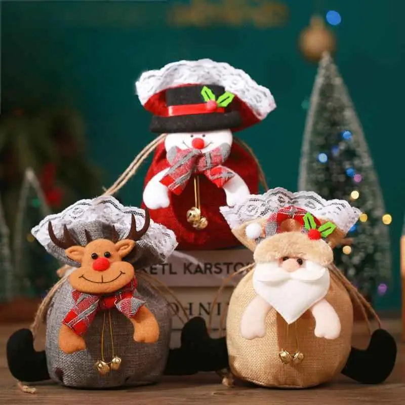 Christmas Apple Gift Bag – Linen Candy Bag for Holiday Gifts & Parties
