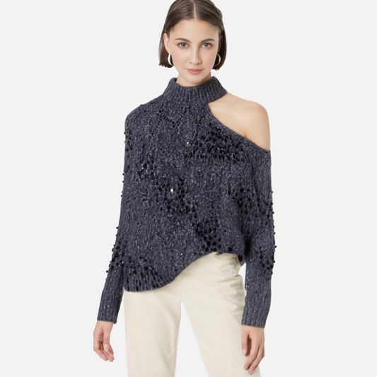 Women’s Off-Shoulder Half Turtleneck Sweater – Casual Relaxed Fit Long Sleeve Top