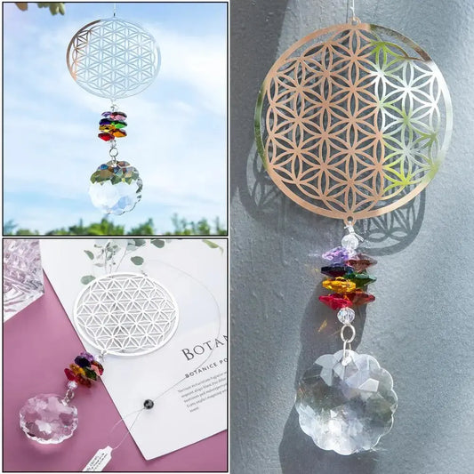 Crystal Flower of Life Suncatcher – Rainbow Window Hanging Prism Decor EPR
