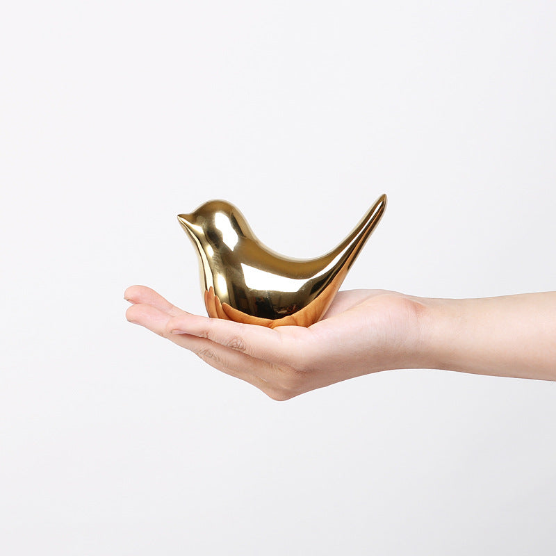 Nordic Gold Ceramic Bird Ornament – Modern Porcelain Bird Figurine | Luxury Living Room Home Decor EPR