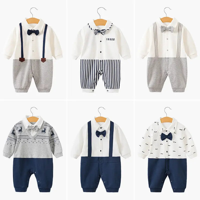 Baby Boy Cotton Romper – Long Sleeve British Style Newborn Jumpsuit (0–12 Months) EPR