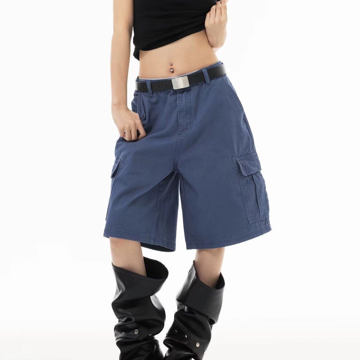 Women’s High Waist Capri Straight Leg Pants – Lightweight French Workwear Casual Trousers | Relaxed Blue Cropped Pants EPR