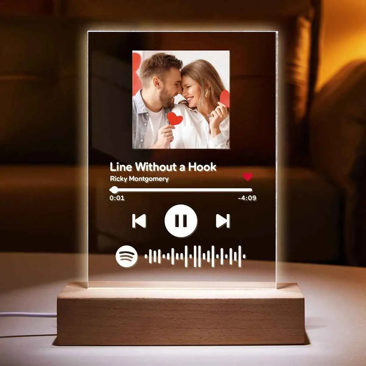 Custom Spotify Code Night Light – Personalized Photo Music Plaque with LED Wooden Base