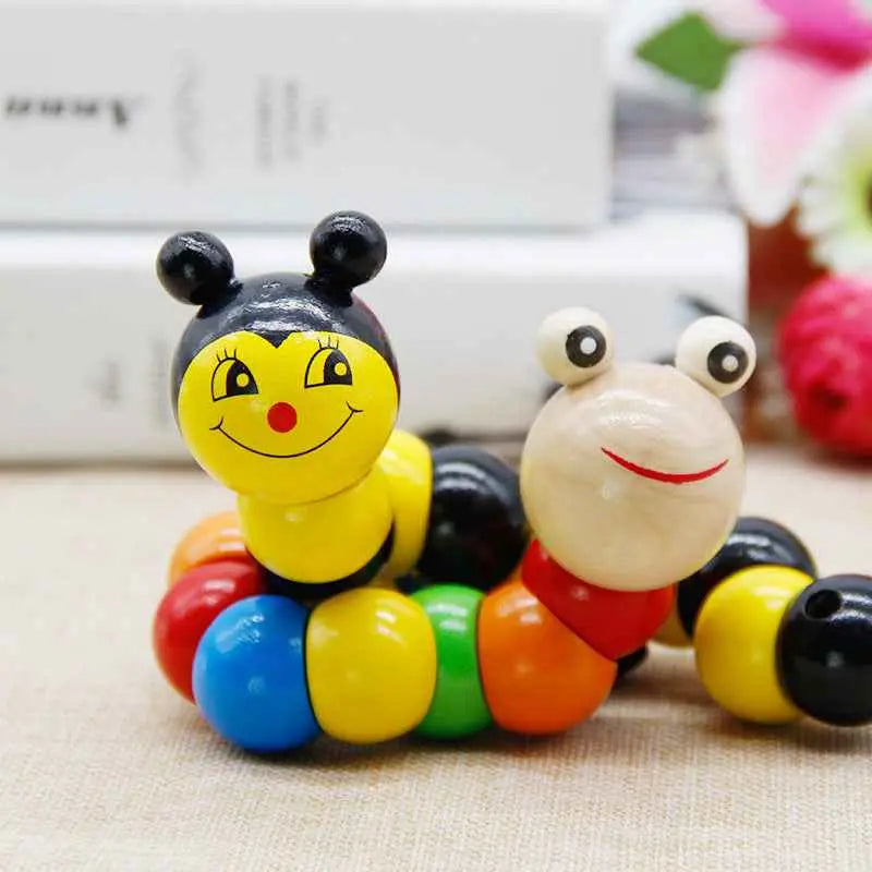 Colorful Wooden Worm Puzzle Toy – Montessori Educational Twisting Toy for Kids