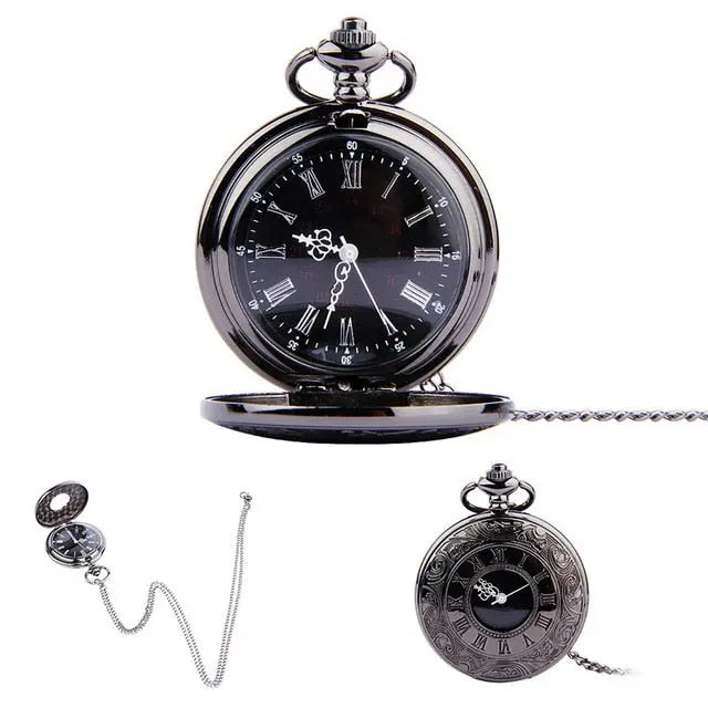Father’s Day Vintage Pocket Watch Necklace – Roman Numeral Quartz Gift for Dad EPR