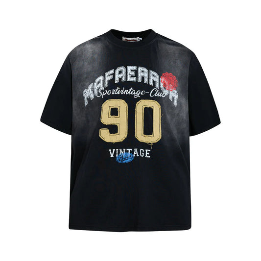 Vintage Spray Paint Embroidered Streetwear T-Shirt for Men – Loose Fit Graphic Tee
