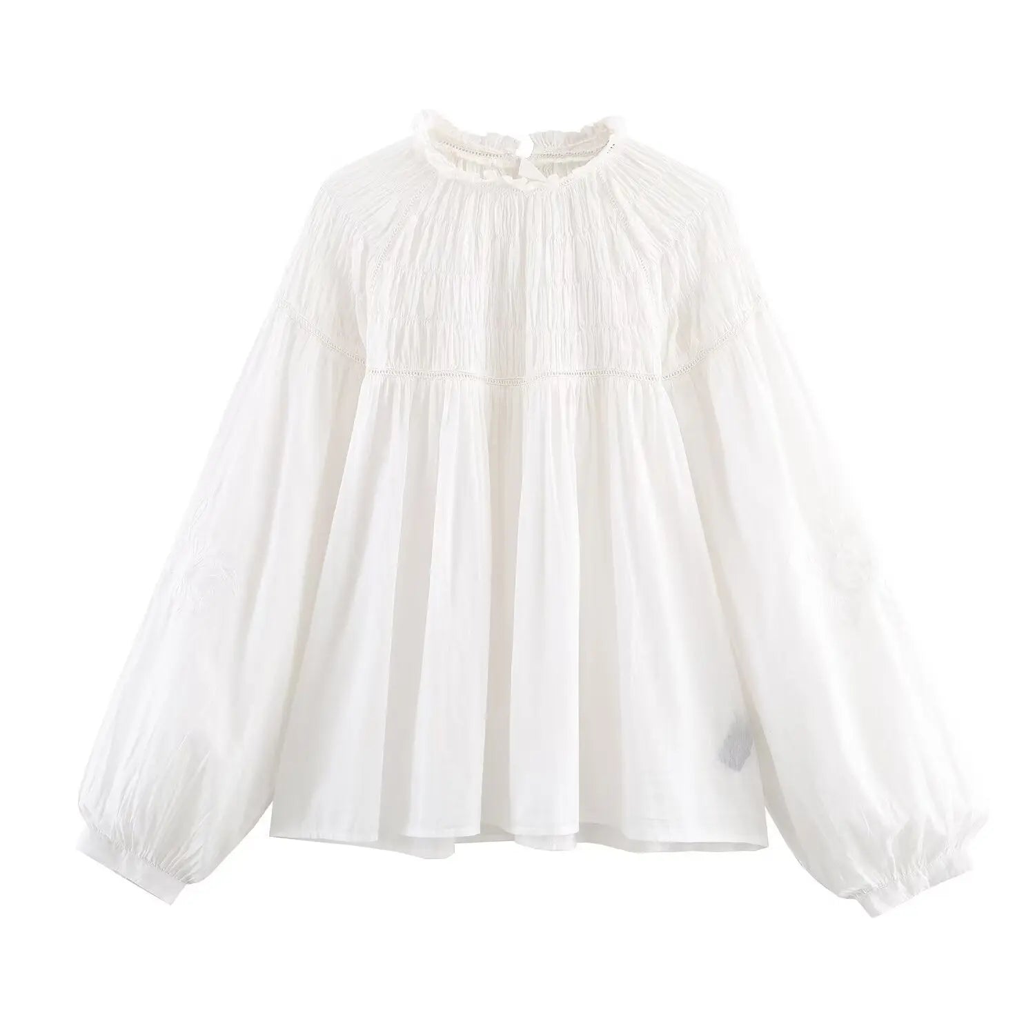 Women’s Ruffle Collar Blouse – Long Sleeve Elegant White Casual Top (XS–L) EPR