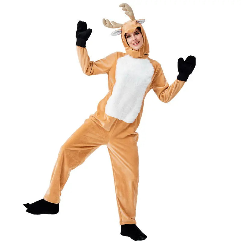 Women’s Christmas Reindeer Costume – Elk Onesie Holiday Party Outfit EPR