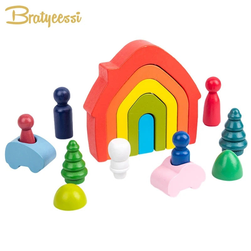 Montessori Rainbow Wooden Building Blocks | Creative Educational Stacking Toys - EverCharm Gifts