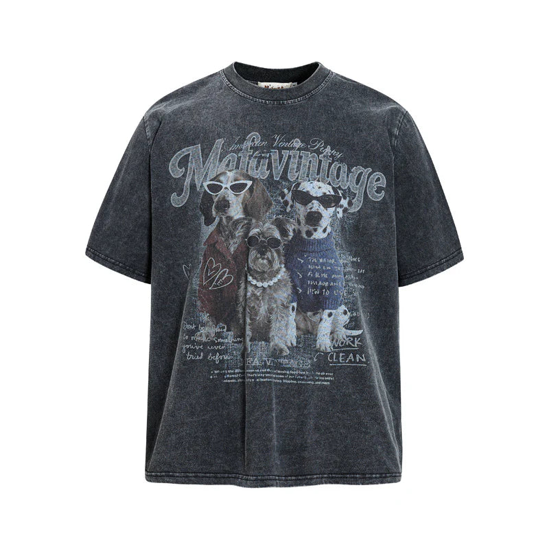 Cartoon Puppy Sunglasses Graphic T-Shirt for Men – Casual Streetwear Loose Fit Tee