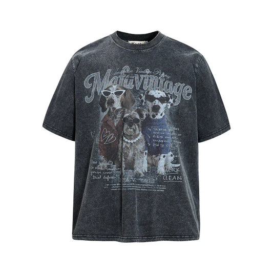 Cartoon Puppy Sunglasses Graphic T-Shirt for Men – Casual Streetwear Loose Fit Tee