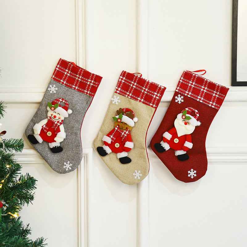 Santa Claus Christmas Sock Gift Bag – Burlap Candy Bag Holiday Stocking