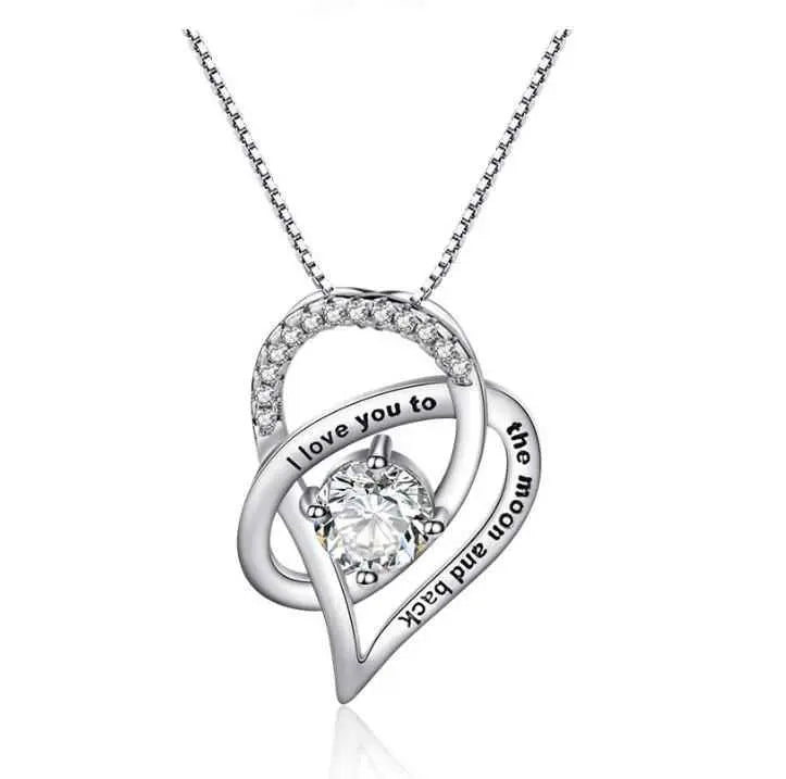 “I Love You to the Moon and Back” Heart Necklace – Mother’s Day CZ Pendant Gift for Mom