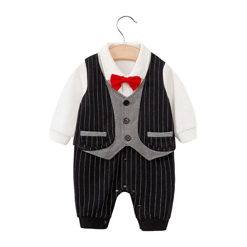 Baby Boy Cotton Romper – Long Sleeve British Style Newborn Crawling Suit (0–12 Months) EPR