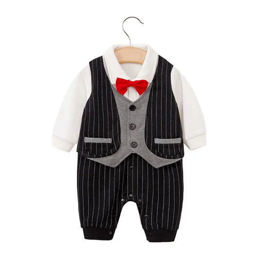 Baby Boy Cotton Romper – Long Sleeve British Style Newborn Crawling Suit (0–12 Months) EPR