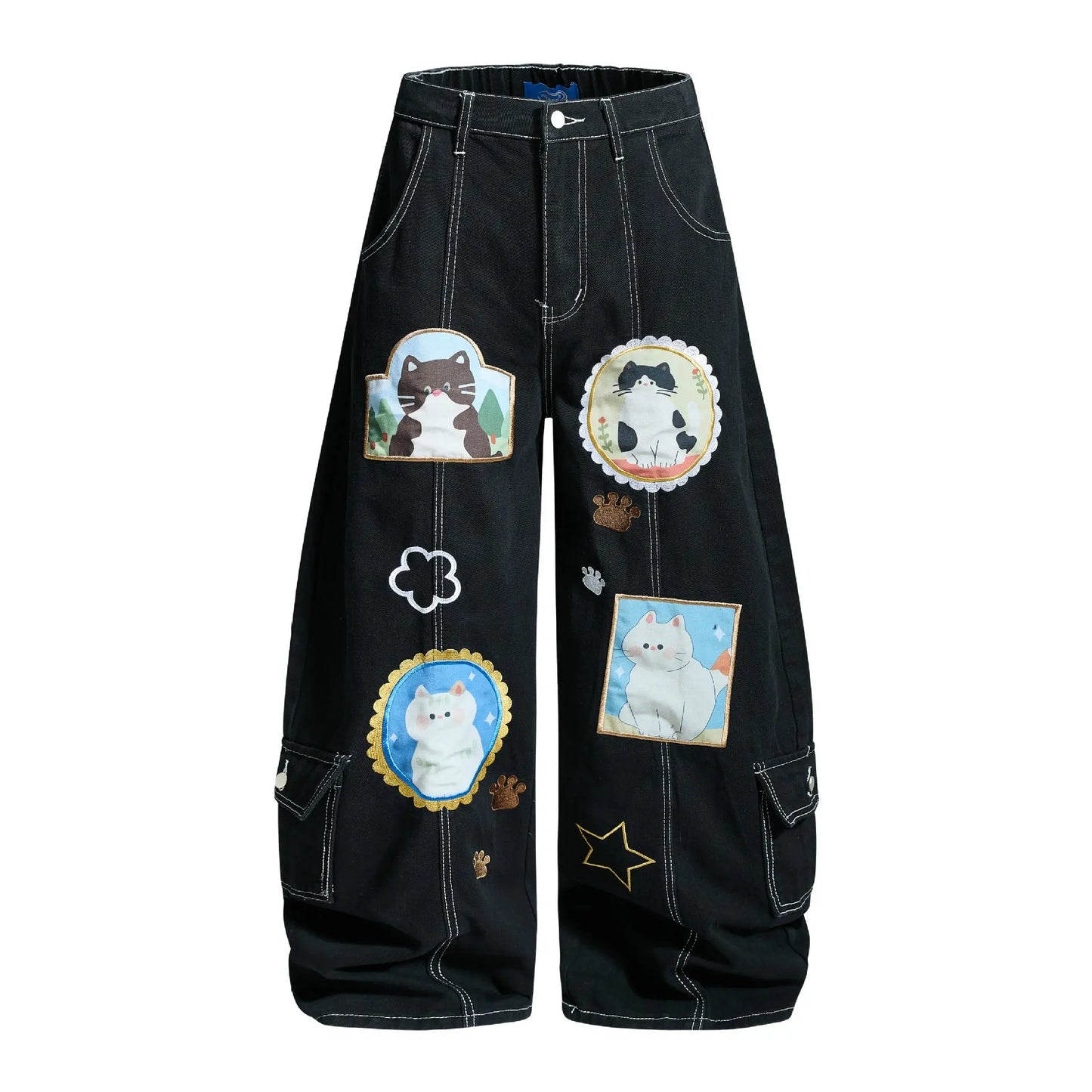 Unisex High Waist Loose Fit Pants – Casual Cotton Blend Wide Leg Trousers | Relaxed Streetwear Long Pants