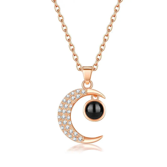 Star & Moon “I Love You” in 100 Languages Necklace – Projection Clavicle Pendant