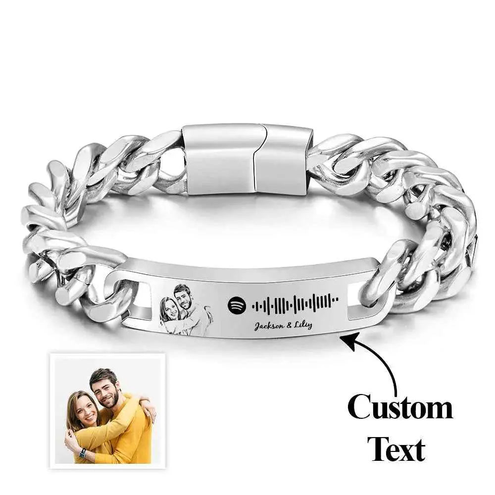 Personalized Spotify Code Bracelet with Photo – Custom Song Memory Bracelet Gift for Him