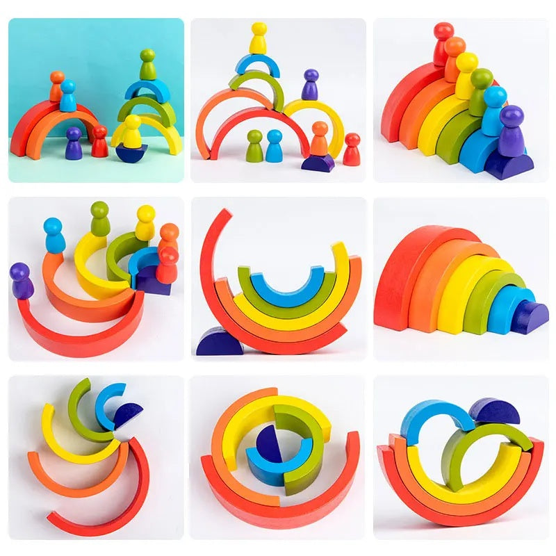 Montessori Rainbow Wooden Building Blocks | Creative Educational Stacking Toys - EverCharm Gifts