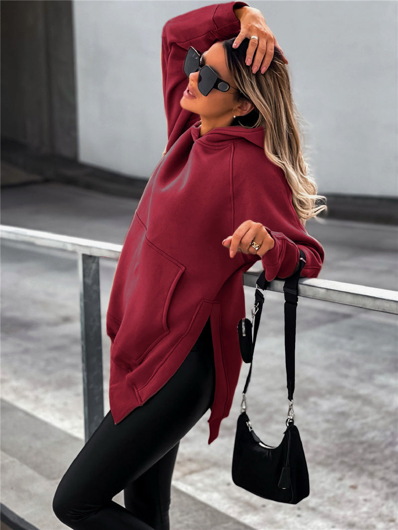 Women’s Oversized Pullover Hoodie – Casual Pocket Slit Sweatshirt | Loose Fit Long Sleeve Hooded Top EPR