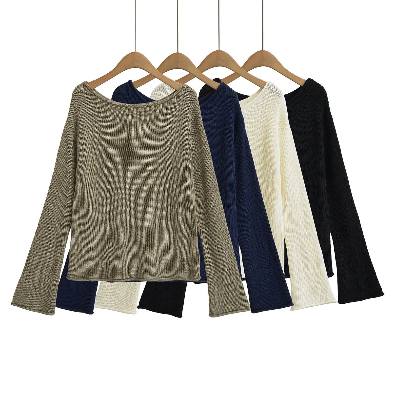 Women’s One-Shoulder Knit Sweater – Boat Neck Long Sleeve Top EPR